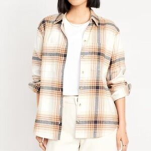 Old Navy The Boyfriend Shirt,  Plaid Button-Down Shirt - Cream and Brown